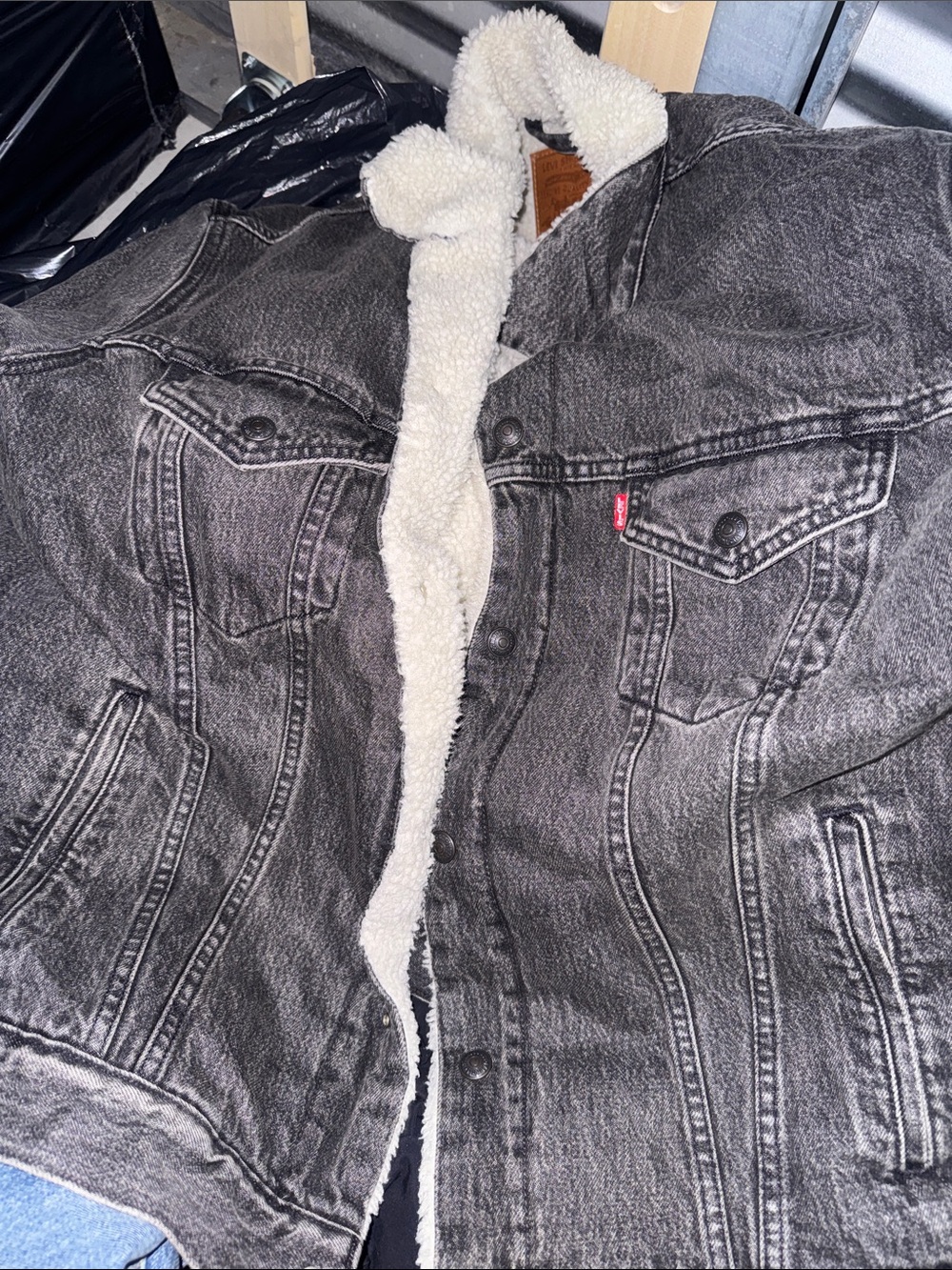 Men’s Black Sherpa-Lined Denim Jacket